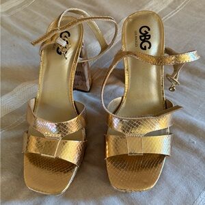 GBG Los Angeles Metallic Gold Strappy Heels